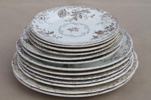 photo of antique vintage brown transferware china plates, Chelsea pattern English Staffordshire #1