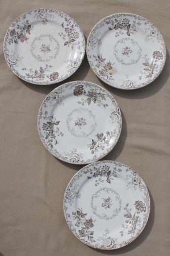 photo of antique vintage brown transferware china plates, Chelsea pattern English Staffordshire #7