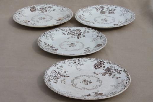 photo of antique vintage brown transferware china plates, Chelsea pattern English Staffordshire #8