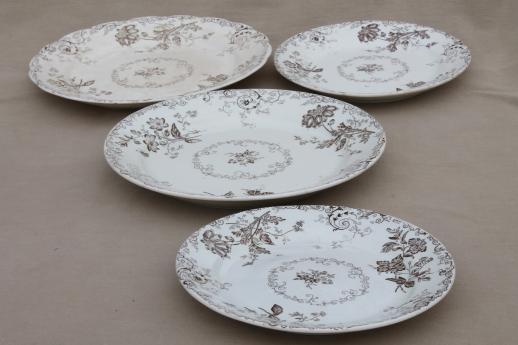 photo of antique vintage brown transferware china plates, Chelsea pattern English Staffordshire #11