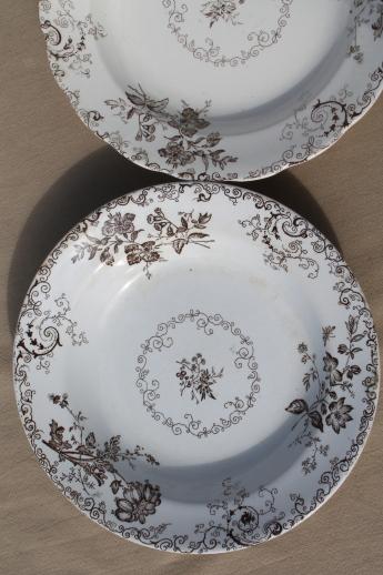 photo of antique vintage brown transferware china plates & bowls, Chelsea pattern English Staffordshire #8