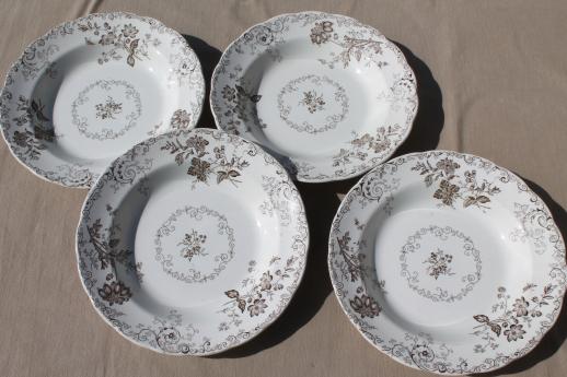 photo of antique vintage brown transferware china plates & bowls, Chelsea pattern English Staffordshire #12