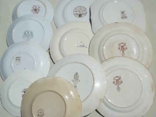 photo of antique & vintage brown transferware china plates lot, lovely old china patterns! #2