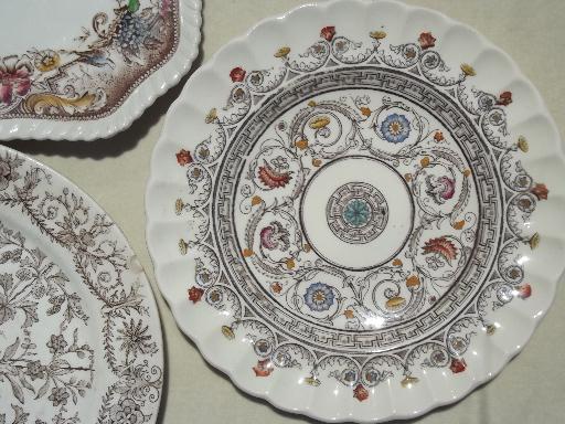 photo of antique & vintage brown transferware china plates lot, lovely old china patterns! #5