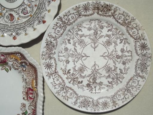photo of antique & vintage brown transferware china plates lot, lovely old china patterns! #7