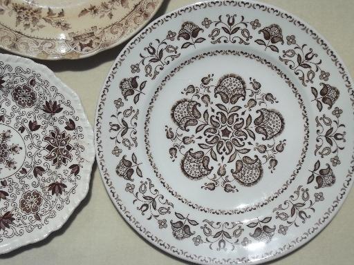 photo of antique & vintage brown transferware china plates lot, lovely old china patterns! #8