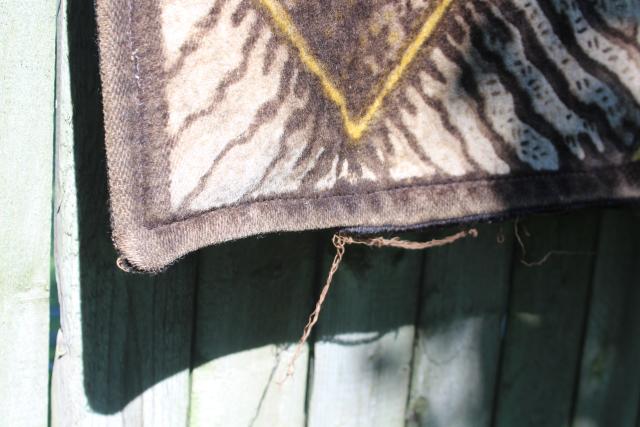 photo of antique vintage buggy or sleigh lap robe, Chase label heavy wool mohair blanket #2