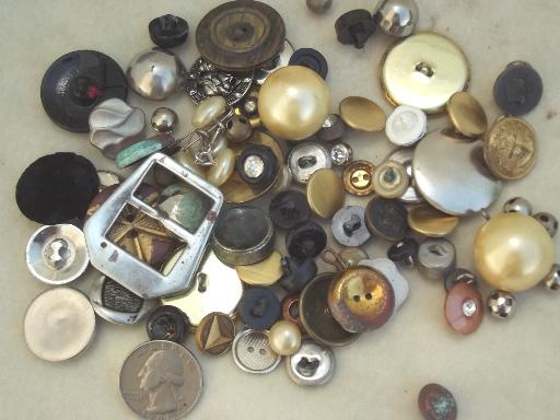 photo of antique & vintage button lot for altered art or jewelry, old metal buttons #8