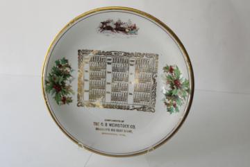 catalog photo of antique vintage calendar plate, Christmas w/ Santa 1907 Brandon Wisconsin Weinstock store