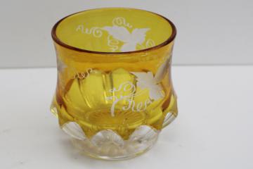 antique vintage canary yellow color cut to clear glass vase or bowl