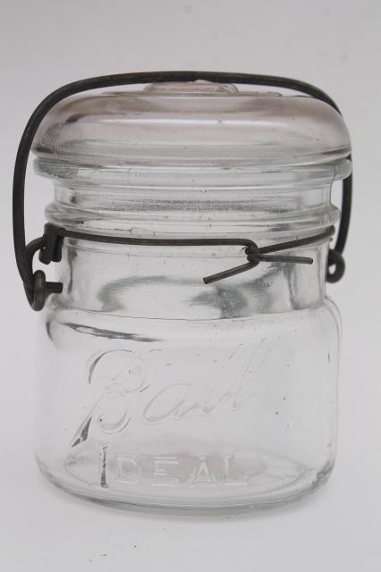 photo of antique vintage canning jars, Ball Ideal Atlas E Z Seal pint and half pints blue & clear glass #4