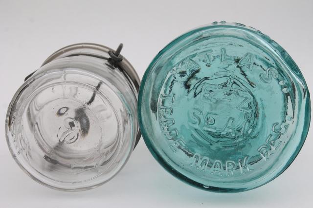 photo of antique vintage canning jars, Ball Ideal Atlas E Z Seal pint and half pints blue & clear glass #7