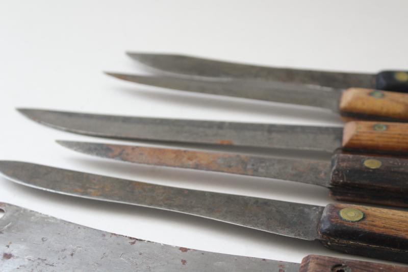 photo of antique vintage carbon steel kitchen kitchen knives, butcher knife lot #4