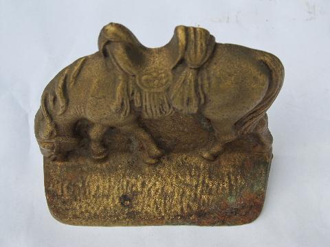 photo of antique vintage cast iron bookends, pair of horses or cow ponies #5