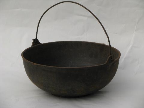 photo of antique vintage cast iron cauldron pot, for campfire or wood stove #1