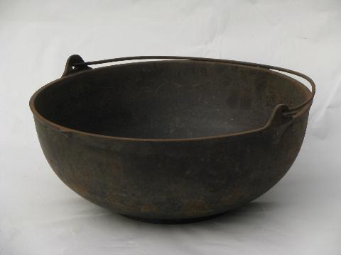 photo of antique vintage cast iron cauldron pot, for campfire or wood stove #2