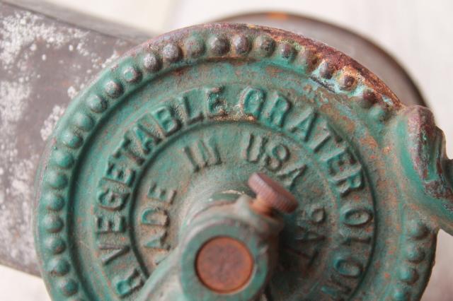 photo of antique vintage cast iron hand crank vegetable grater w/ primitive original paint  #3