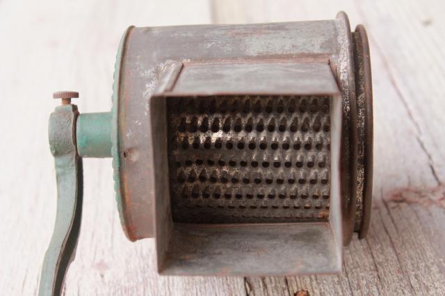 photo of antique vintage cast iron hand crank vegetable grater w/ primitive original paint  #8