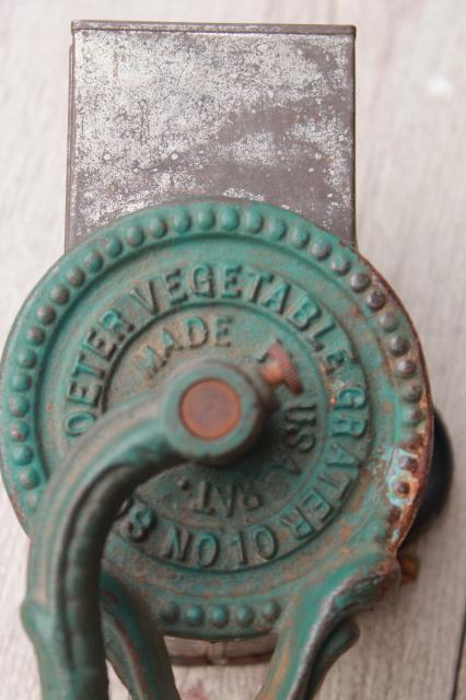 photo of antique vintage cast iron hand crank vegetable grater w/ primitive original paint  #11