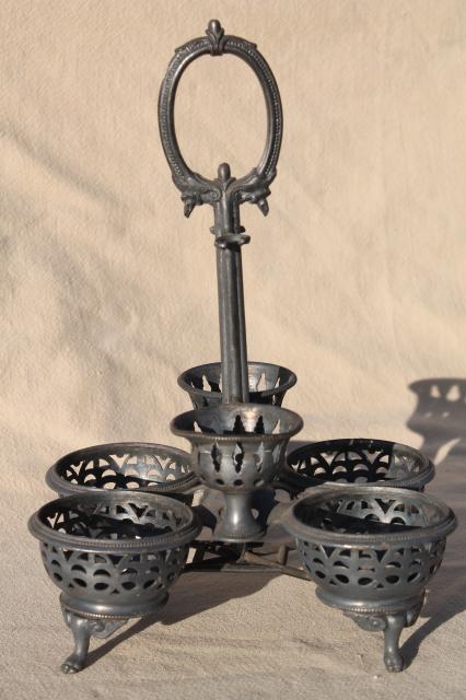 photo of antique vintage castor set rack, worn silver plate table stand for egg holder? #11