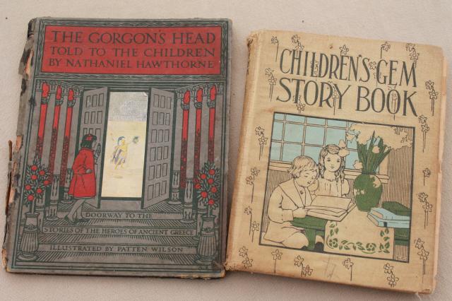 photo of antique vintage children's book lot, 30+ shabby books for art illustrations, crafts, display #22