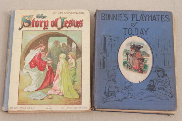 photo of antique vintage children's book lot, 30+ shabby books for art illustrations, crafts, display #29