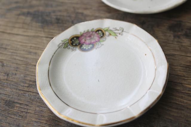 photo of antique vintage china butter pats, shabby tiny plates collection of different pattern #2