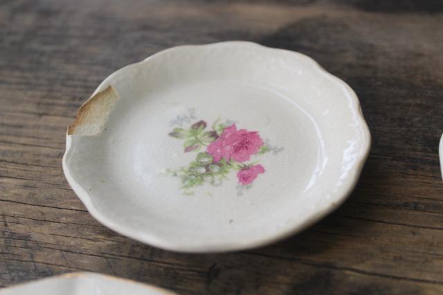 photo of antique vintage china butter pats, shabby tiny plates collection of different pattern #3