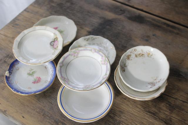 photo of antique vintage china butter pats, shabby tiny plates collection of different pattern #5