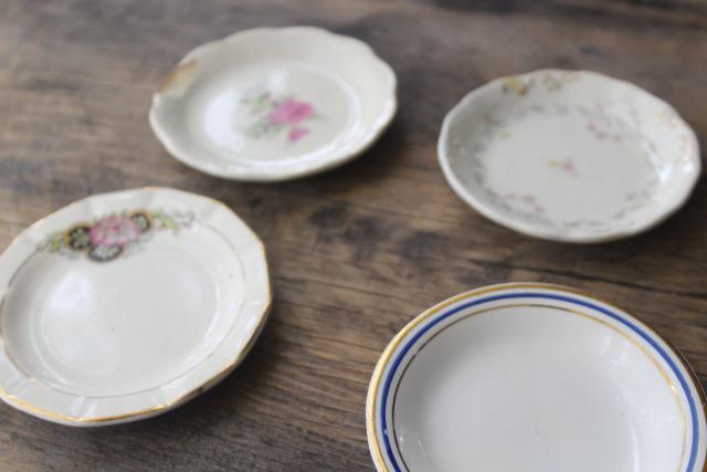 photo of antique vintage china butter pats, shabby tiny plates collection of different pattern #6