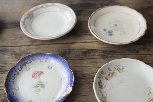 photo of antique vintage china butter pats, shabby tiny plates collection of different pattern #7