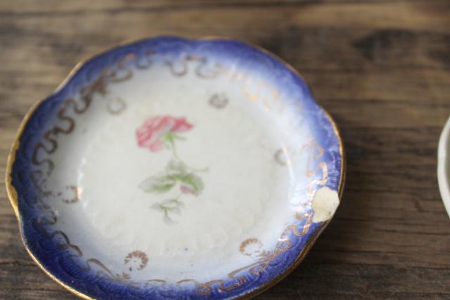 photo of antique vintage china butter pats, shabby tiny plates collection of different pattern #9