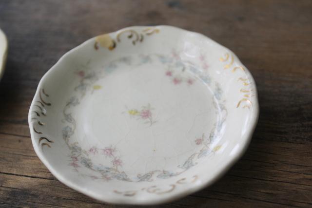 photo of antique vintage china butter pats, shabby tiny plates collection of different pattern #12