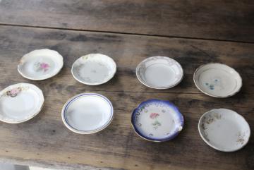 antique vintage china butter pats, shabby tiny plates collection of different pattern