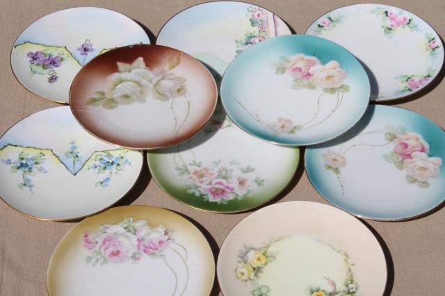 photo of antique vintage china cake / dessert plates, shabby cottage chic painted floral dishes #1