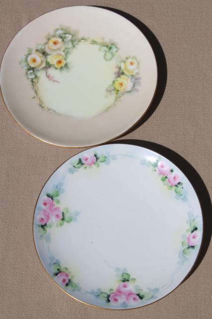 photo of antique vintage china cake / dessert plates, shabby cottage chic painted floral dishes #5