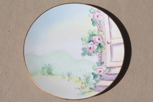 photo of antique vintage china cake / dessert plates, shabby cottage chic painted floral dishes #6