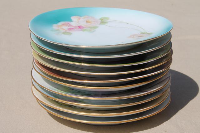 photo of antique vintage china cake / dessert plates, shabby cottage chic painted floral dishes #10