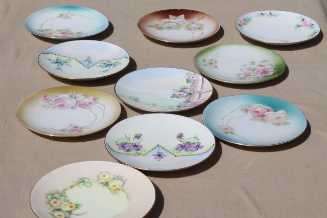 photo of antique vintage china cake / dessert plates, shabby cottage chic painted floral dishes #11