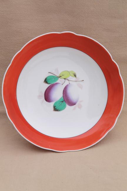 photo of antique & vintage china compotes, collection of pedestal bowls w/ hand painted fruit #4