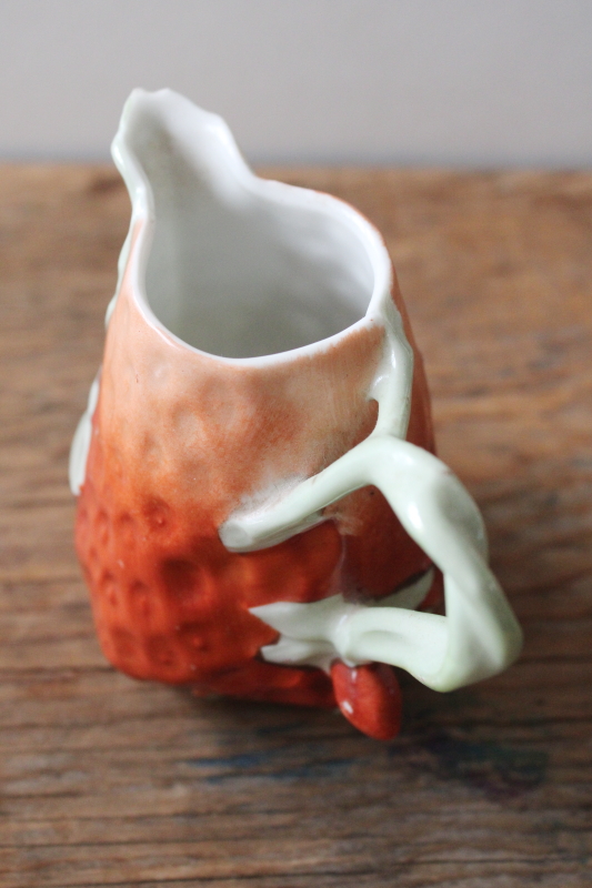 photo of antique vintage china cream pitcher, tiny strawberry shape creamer hand painted porcelain  #2