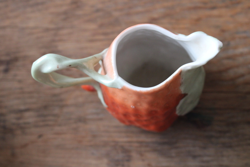 photo of antique vintage china cream pitcher, tiny strawberry shape creamer hand painted porcelain  #3