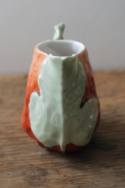 photo of antique vintage china cream pitcher, tiny strawberry shape creamer hand painted porcelain  #4