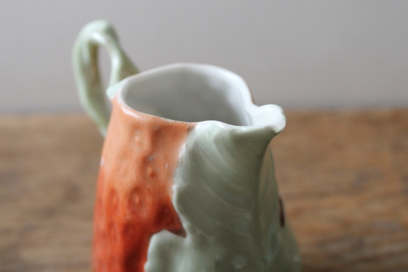 photo of antique vintage china cream pitcher, tiny strawberry shape creamer hand painted porcelain  #5