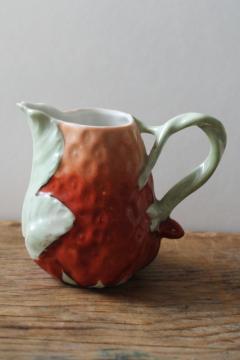 catalog photo of antique vintage china cream pitcher, tiny strawberry shape creamer hand painted porcelain 