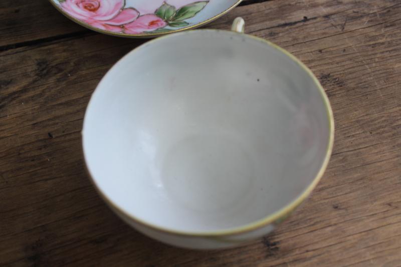 photo of antique vintage china cup & saucer, hand painted Nippon rose w/ gold moriage #3