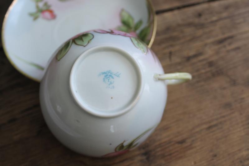 photo of antique vintage china cup & saucer, hand painted Nippon rose w/ gold moriage #6