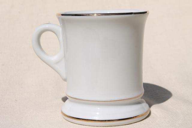 photo of antique vintage china mustache cup, J P Coats Spool Cotton advertising vocational mug #3