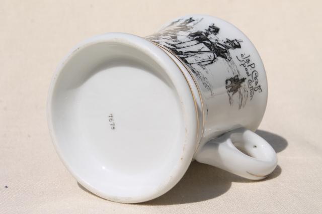 photo of antique vintage china mustache cup, J P Coats Spool Cotton advertising vocational mug #6