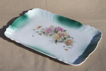catalog photo of antique vintage china perfume bottle tray, lovely old flowered vanity table tray